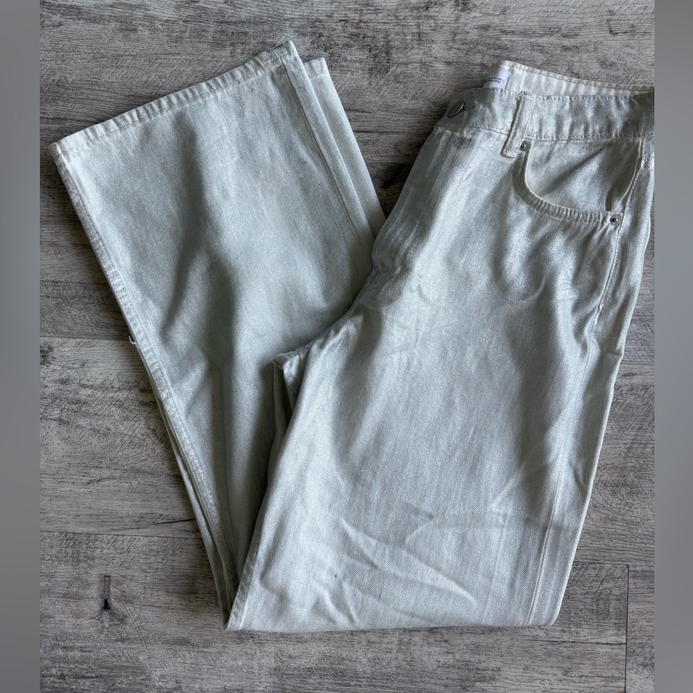 Zara wide leg silver + white jeans